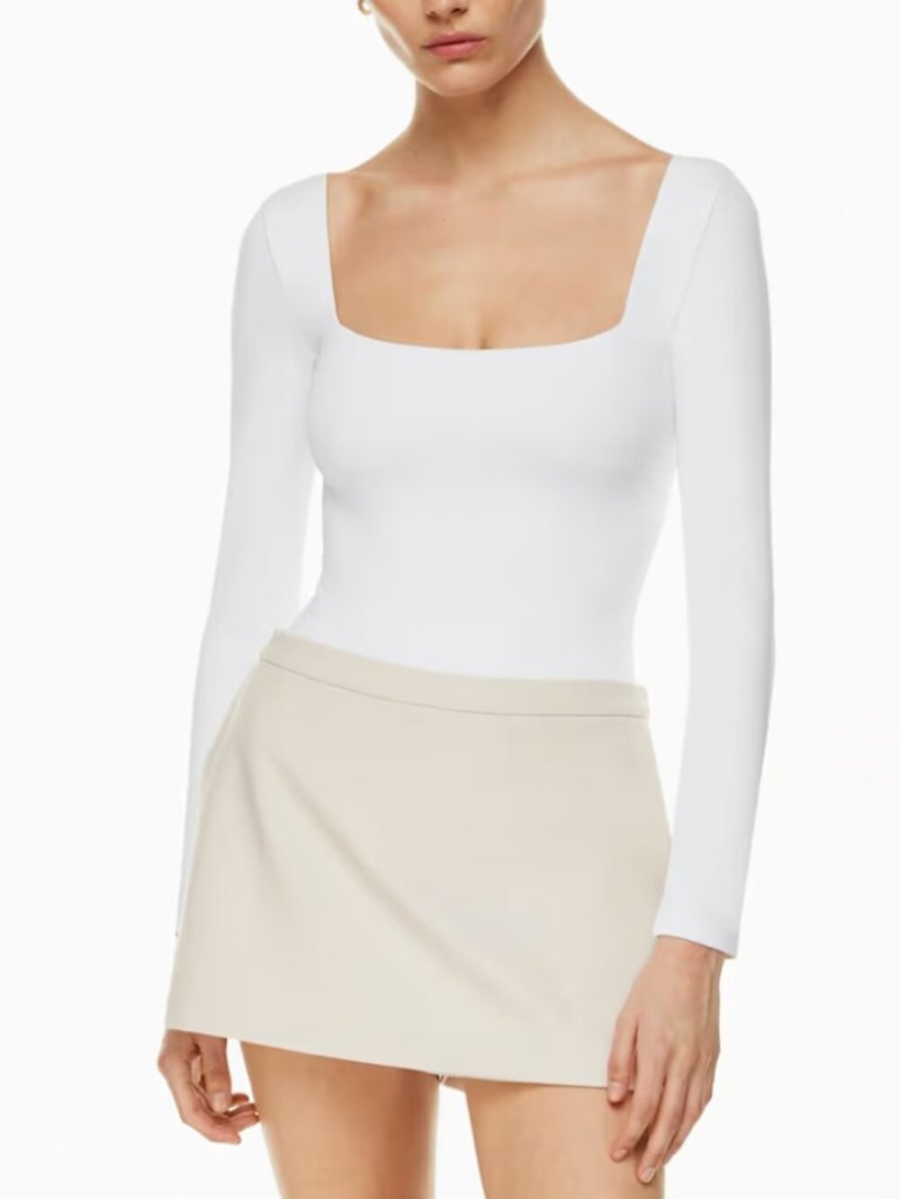 Aritzia Babaton Contour Squareneck Longsleeve Bodysuit in White